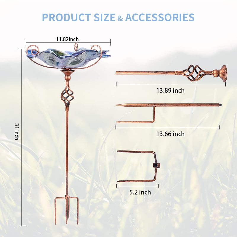 VCUTEKA Glass Bird Bath Outdoor BirdBath Bird Feeder with Metal Stake Garden Decor - Image 4